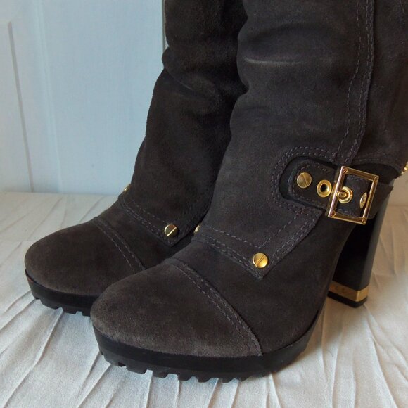 Tory Burch Tall Brown Suede Buckle Heeled Boots sz 6.5 - Picture 9 of 15